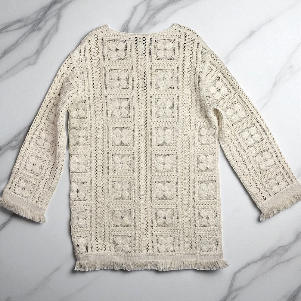 H&M Crochet-Look Tunic Dress Cream Fringe Size Large Summer Edition 2025 Boho - Picture 10 of 15